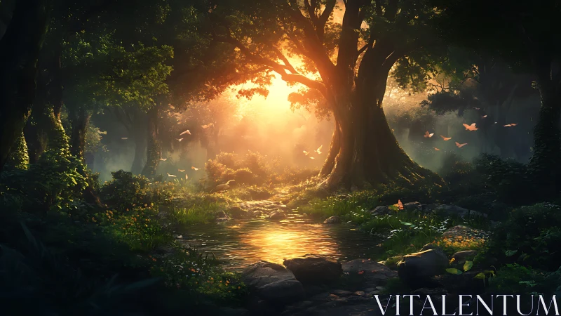 Luminous Forest Cathedral Where Sunlight Dances Through Ancient Trees