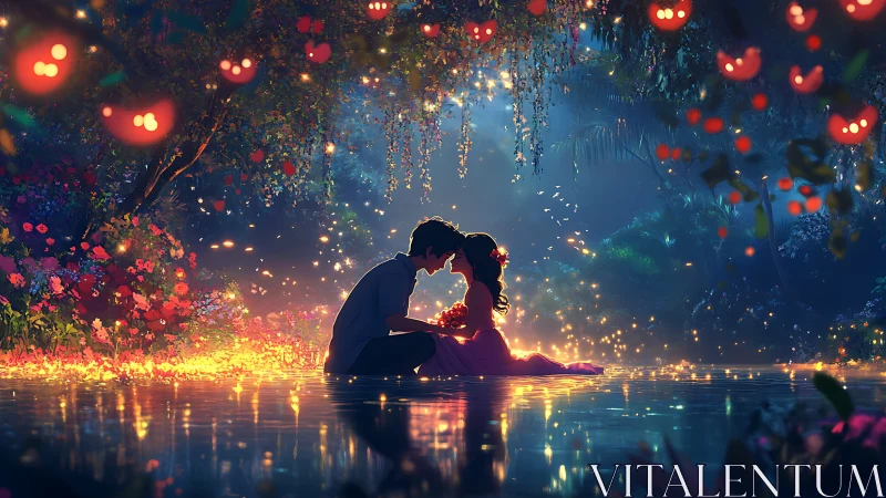 Luminous Embrace: Digital Painting of Romantic Silhouettes.