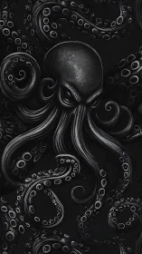 Brooding abyssal kraken with swirling monochrome tentacles.