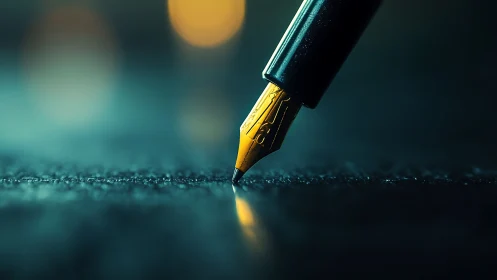 Macro optical study of illuminated fountain pen nib contact.