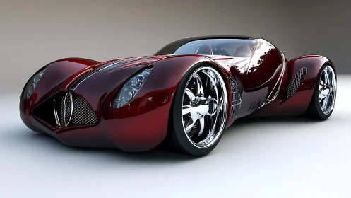 Parametric crimson hypercar with chrome aero surfaces rendered.