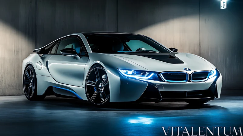 Electric predator prowls a concrete cave in cool neon armor