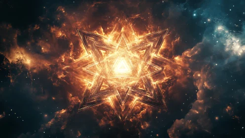 Stellar mandala bursts outward as geometric fire in space