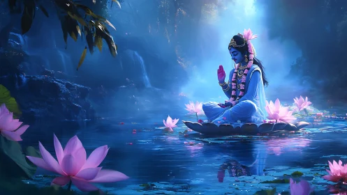 Blue lotus mystic breathes serenity across moonlit waters