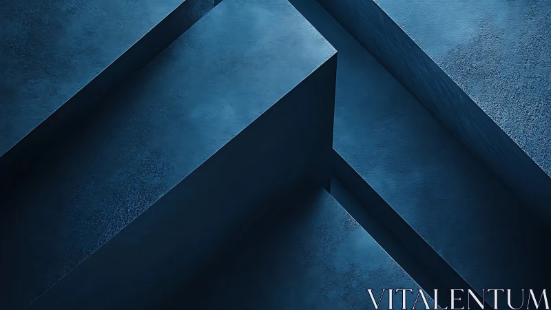 Monochrome blue geometric planes with textured light play.