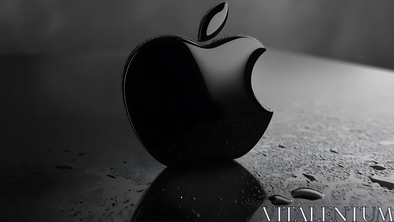Black Apple Logo Gleams Against Textured Monochrome Surface