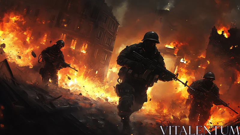 Soldiers navigate inferno through devastated urban war zone