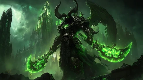 Dark horned warrior glowing with eerie green power.