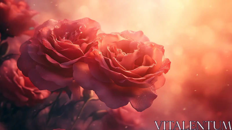 Luminous Red Roses Against Golden Hour Backdrop.