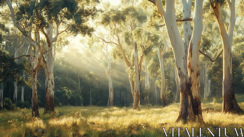 Eucalyptus Cathedral: Where Ancient Giants Breathe Golden Light.