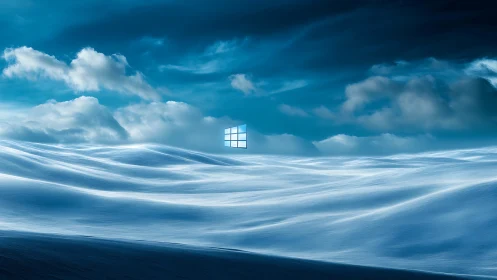 Glowing window icon hovering above stylized procedural snow dunes