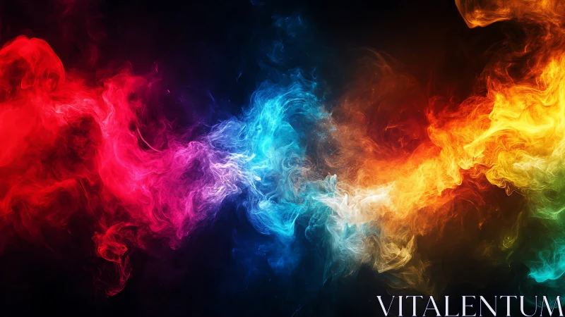 Multicolored smoke streams flow across a dark background
