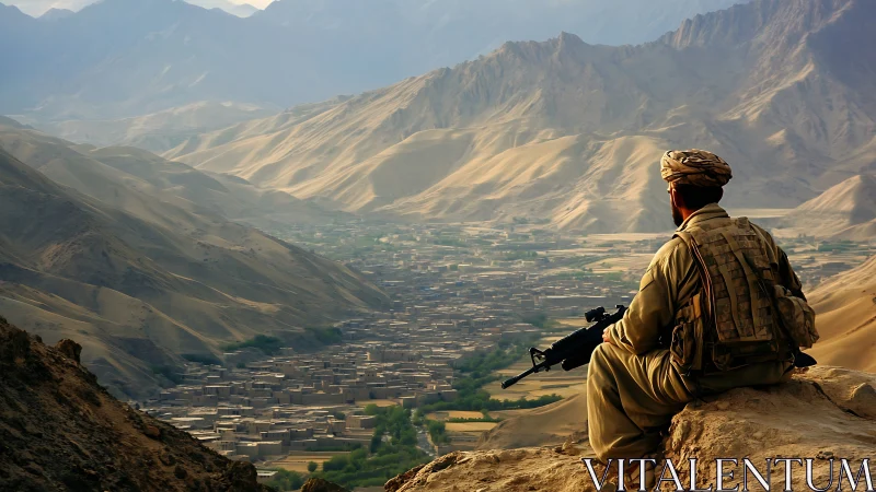 Solitary sentinel quietly watches a valley town below