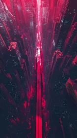 Cyberpunk vertical megacity corridor in neon red perspective.