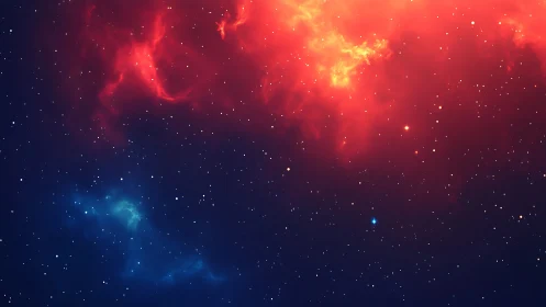 Nebular gas clouds display red and blue regions in space