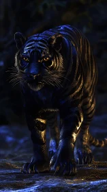 Digitally rendered black tiger in low key nocturnal lighting.