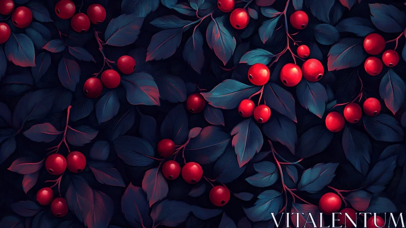 Midnight berry canopy glowing in moody neon hush.