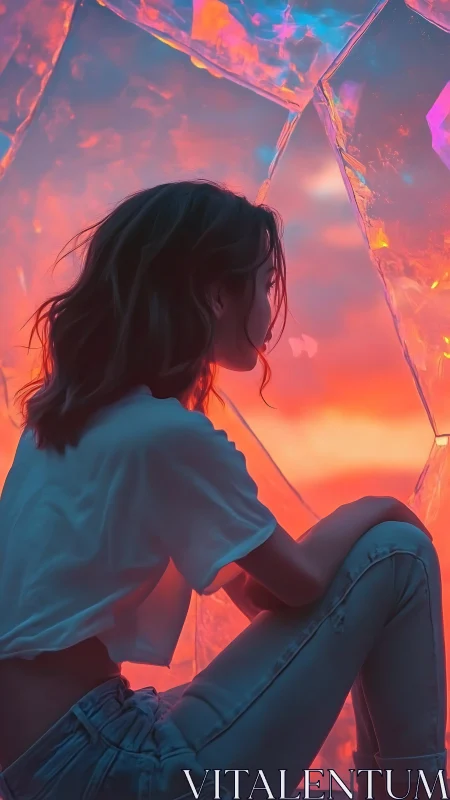 Backlit silhouette studies prismatic glass refraction and neon sunset