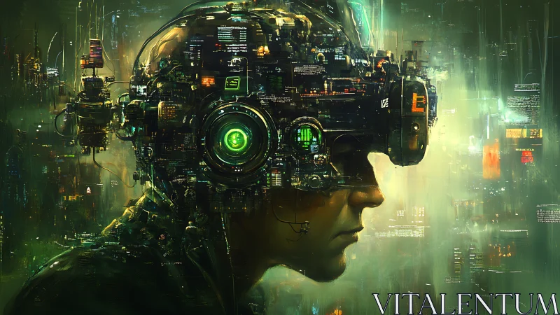 Neon dream-diver wired into a humming cybernetic skyline.