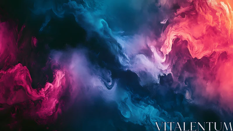 Cosmic nebula clouds swirl in neon pink and cyan light.