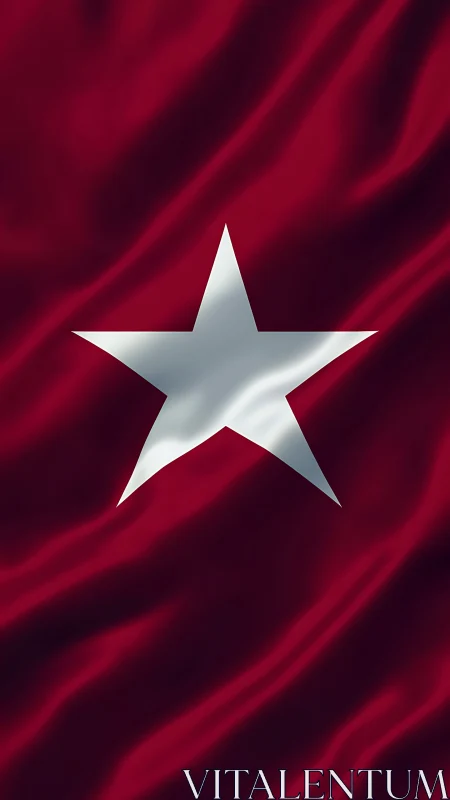 Bold white star resting on deep crimson fabric waves.