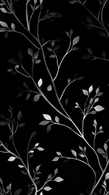 Silver vine branches pattern on solid black background.