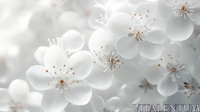 White Cherry Blossoms with Golden Stamens in Soft Focus Depth