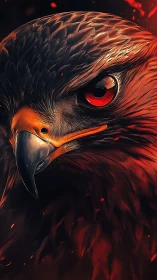 Predatory raptor close-up in fiery red digital realism.