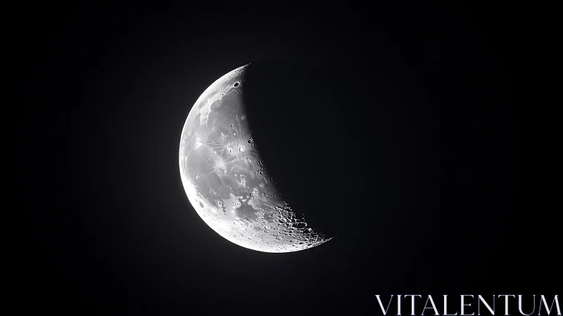 Crescent moon rendered in high-contrast astrophotographic detail