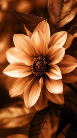 Golden Dahlia Bloom with Layered Petals Against Dark Background