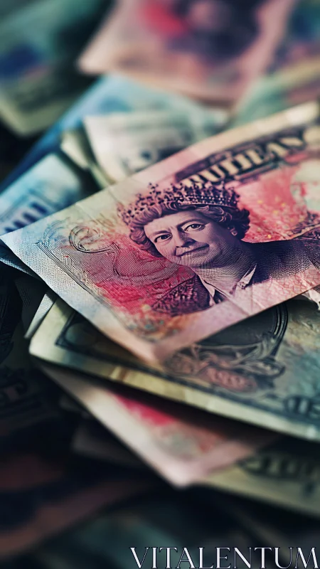 Colorful currency close-up with stylized portrait focus.
