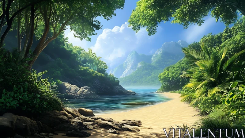 Tropical Paradise Lagoon Framed by Lush Jungle Cliffs