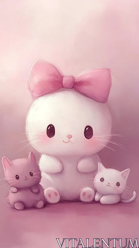 Pastel Whisker Gang: Pink Bow Kitty & Kitten Crew.