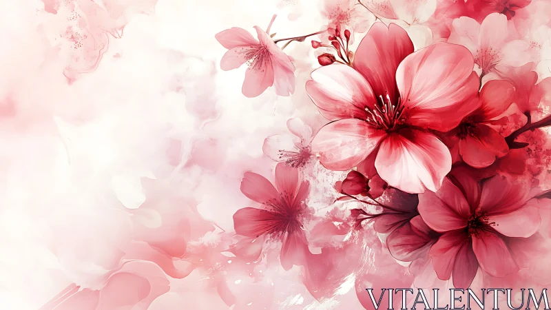 Pink floral composition with layered botanical elements and translucent petals.