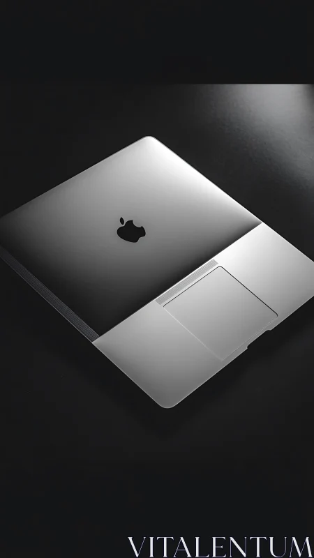 Closed silver laptop is photographed on a dark surface