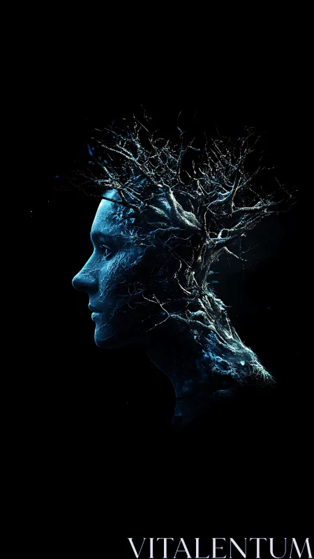 Quiet forest mind blending human grace with tangled roots.