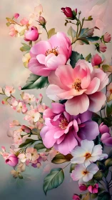 Pink Peonies and Companion Blooms Arranged in Soft Light.