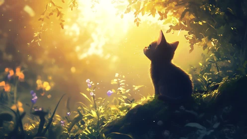 Backlit kitten silhouette studies volumetric forest sunlight