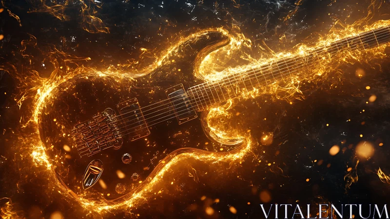 Electric guitar rendered with surrounding fiery energy effects