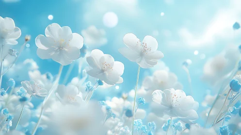Delicate White Blossoms Against Clear Blue Sky.