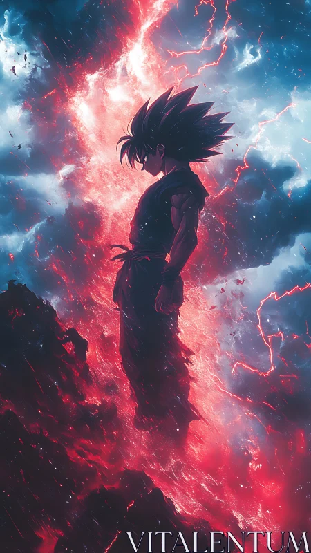 Storm crowned warrior drifts through a rift of red lightning.