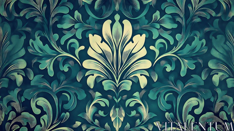 Golden leaf arabesques whisper through deep teal twilight