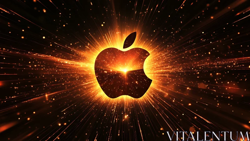 Glowing apple emblem shining with bold cosmic energy.