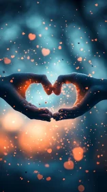 Hands Sculpt Love's Luminous Symphony Through Floating Hearts