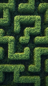 Geometric overhead view of dense green hedge maze pattern.