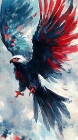 Dynamic digital painting of soaring tricolor eagle composition.