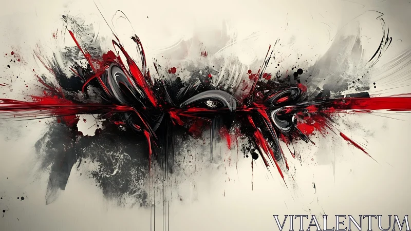 Dynamic Abstract Art with Bold Red and Black Paint Strokes.