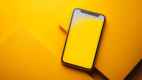Smartphone lies on monochrome yellow geometric surface