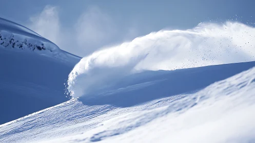 Wind-sculpted snow plume dancing across a silent ridge.