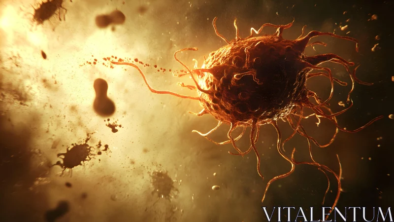 Close-up of Bacteria Cell in Dramatic Lighting, Digital Art Style.